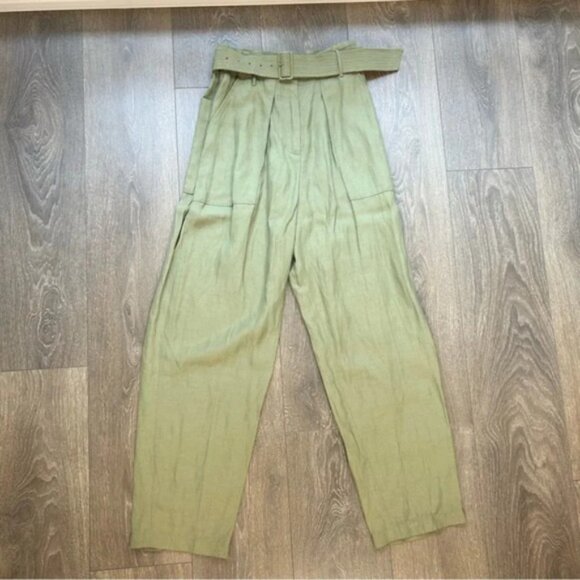 Wilfred Le Fou Aritzia Leonce Belted Pants High rise Waist Tapered Pleated green - Picture 3 of 16